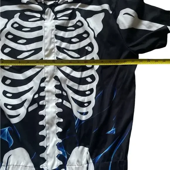 Skeleton Men’s Black and Blue Halloween costume one piece XL Romper day of dead - Picture 4 of 6